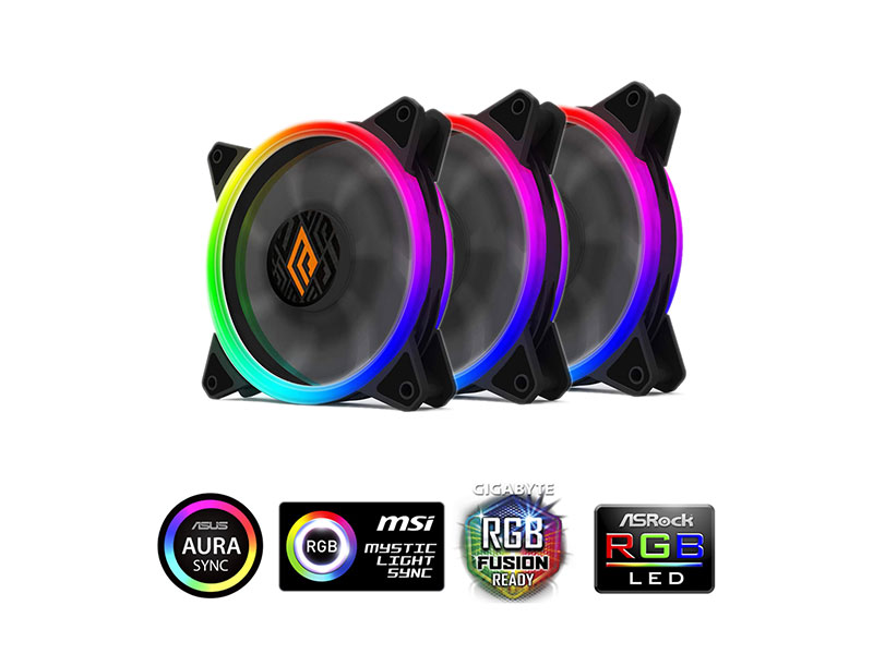 Ventola Noua Lips 3 Black (Kit 3pcs con Controller) 1200Rpm PWM 16 Led Dual Halo RGB Rainbow Addressable 120x120x25mm Antivibration