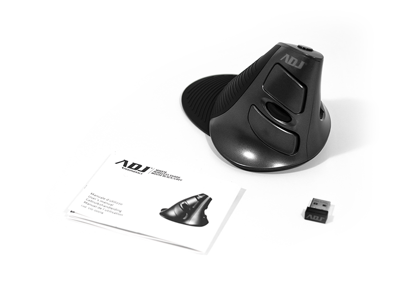 Mouse wireless Shark ADJ MW618 - Orientamento verticale - Tecnologia Laser - Risoluzione da 800 a 3200 DPI - Colore Nero/Grigio